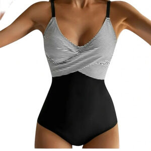 Women’s Voluptuous V Neck Color Sling Backless Bathing Suit